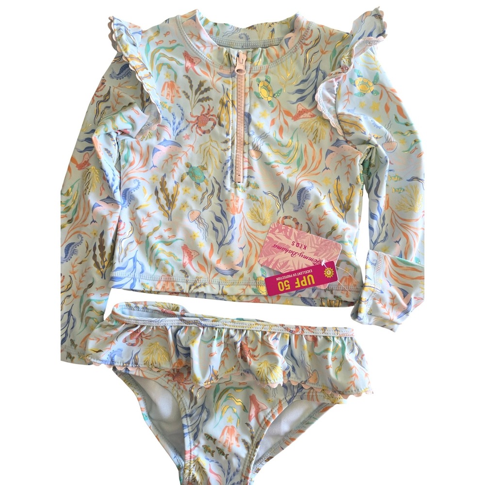 NWT Tommy Bahama Kids 4T Rash Guard Set Swim Suit UPF 50 Ruffle Toddler Girls